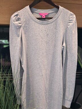 EUC Jansen Heathered in Seaside Grey Rhinestone Sweater Dress 🩶 Size Medium
